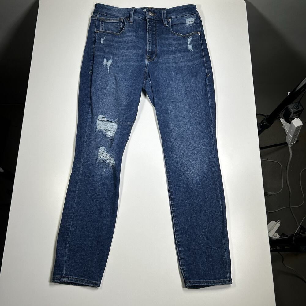 Good American Jeans Womens 30x25 Distressed Skinny Crop Stretch Blue Denim
